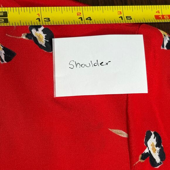 Intermix Red Floral Silk Tie Front Blouse Size 8 - Picture 8 of 12